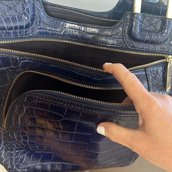 Maxx Navy Blue Croc Embossed Leather Tote Shoulder Bag Multiple Compartments - Picture 14 of 14